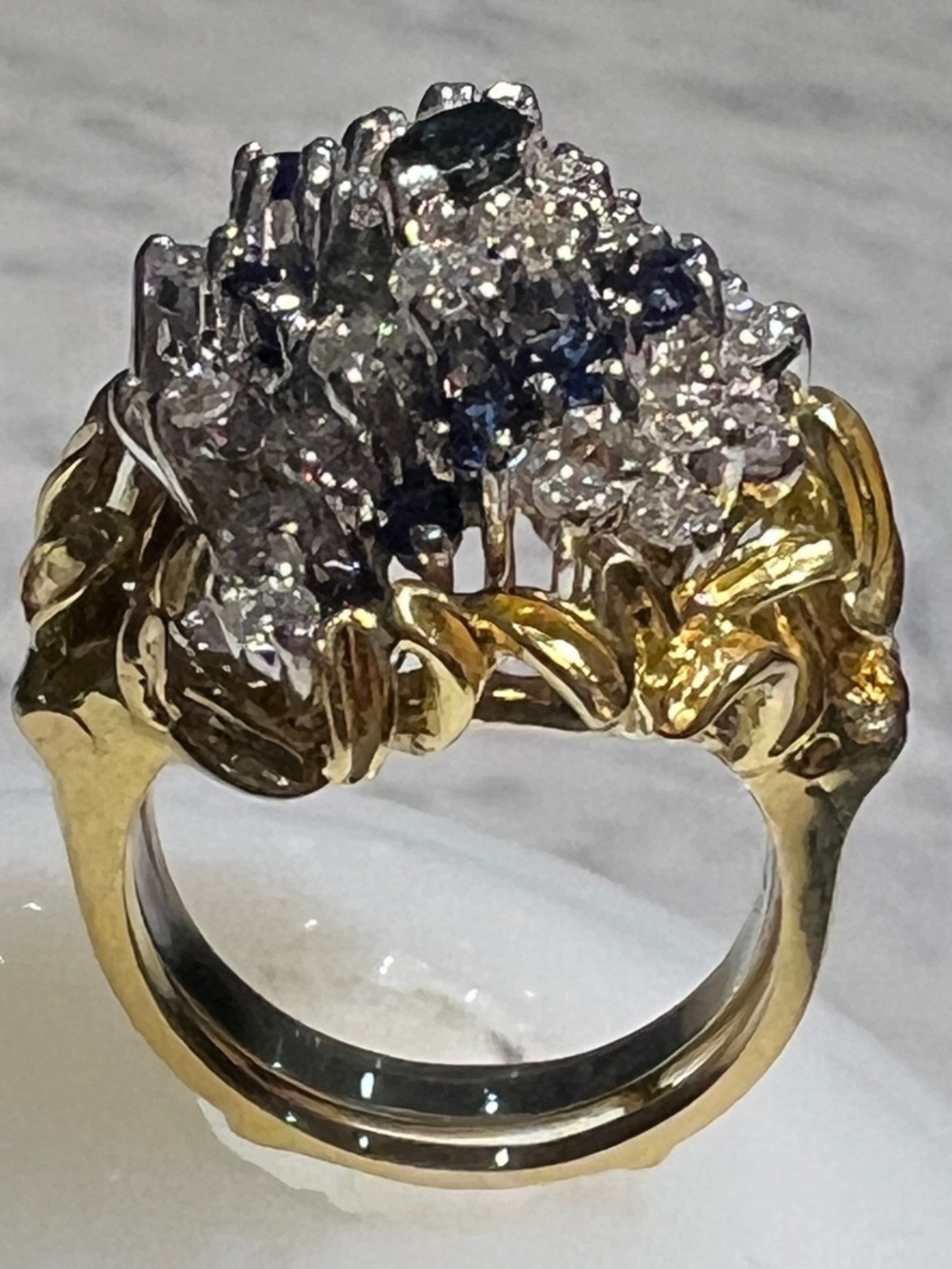 Custom Luxury 14k & 22k Gold 1.60ctw VS Diamond Sapphire Ring with Jacket Size 8